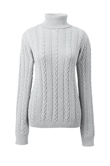 Women's Combed Cotton Cable Turtleneck Sweater from Lands' End